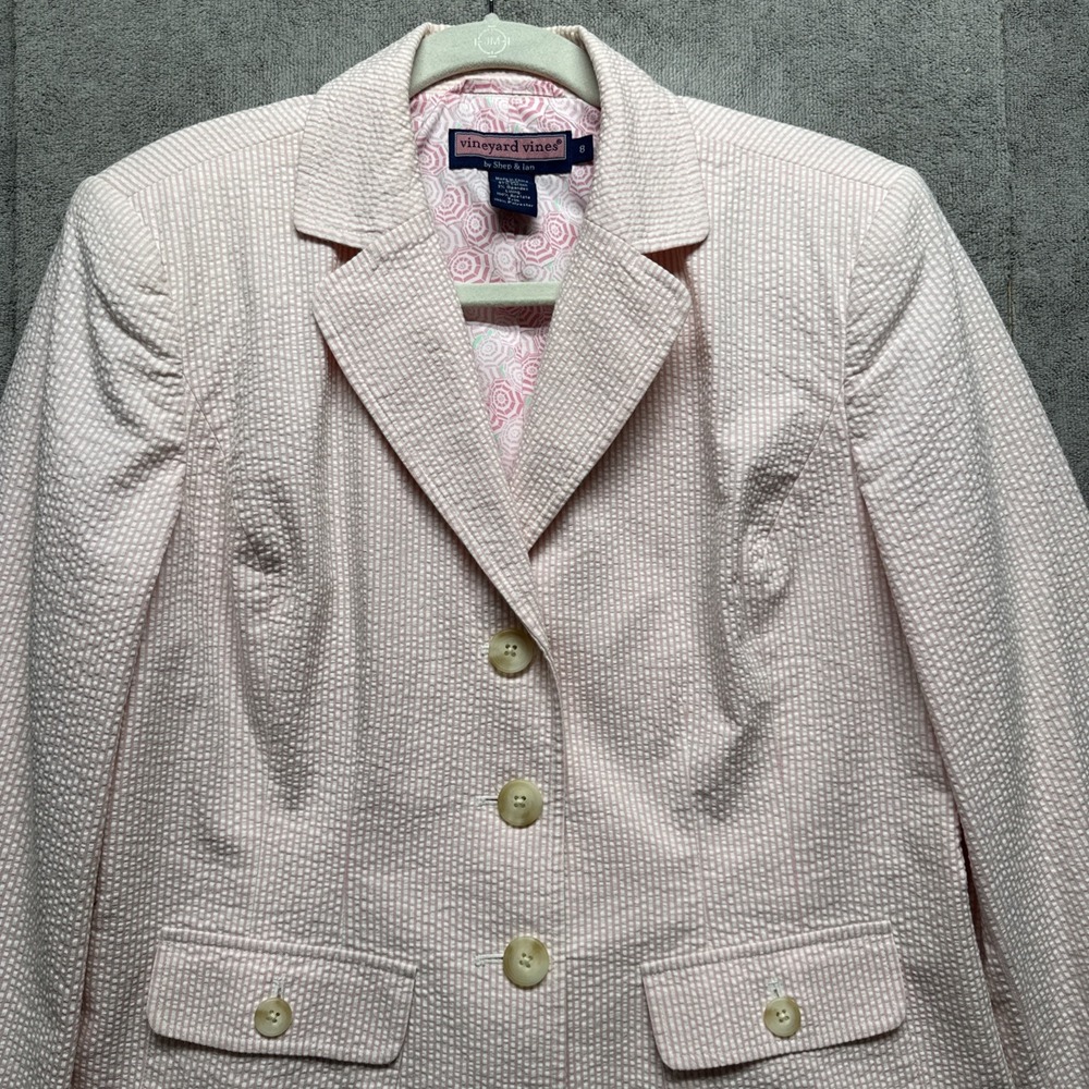 Vineyard Vines Blazer Women's 8 P!nk Seersucker Stripe Cotton Summer‎ Preppy